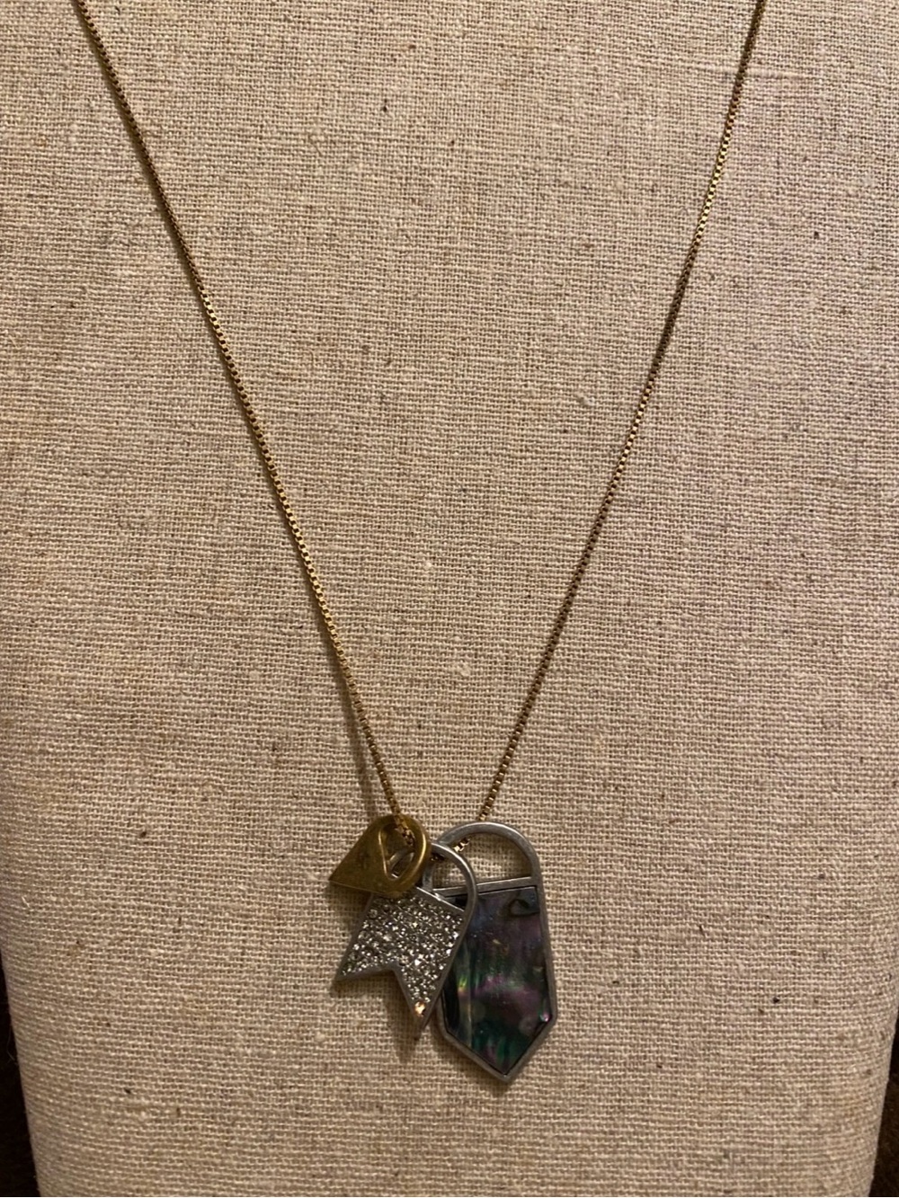 Madewell Gold-Tone Multi Charm Necklace with Sparkle and Abalone Accents